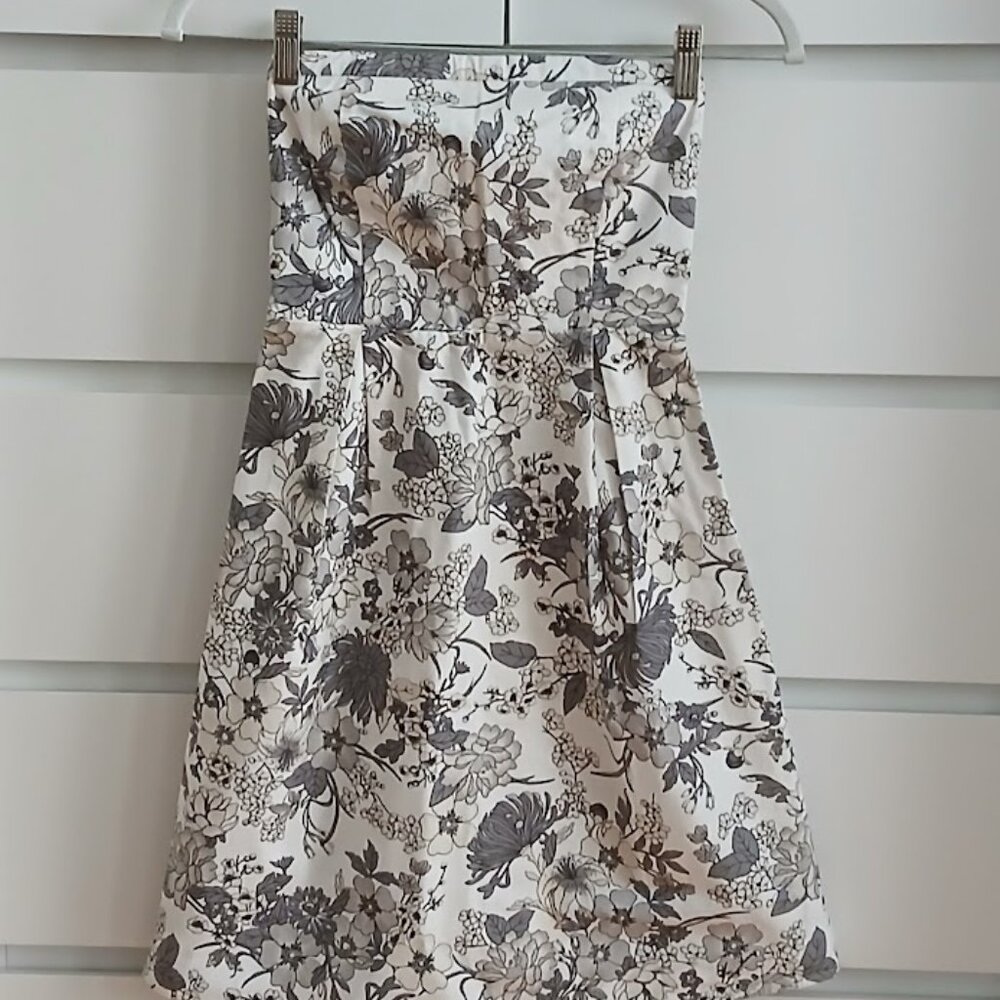 Cotton Floral Print Strapless Dress - size 0